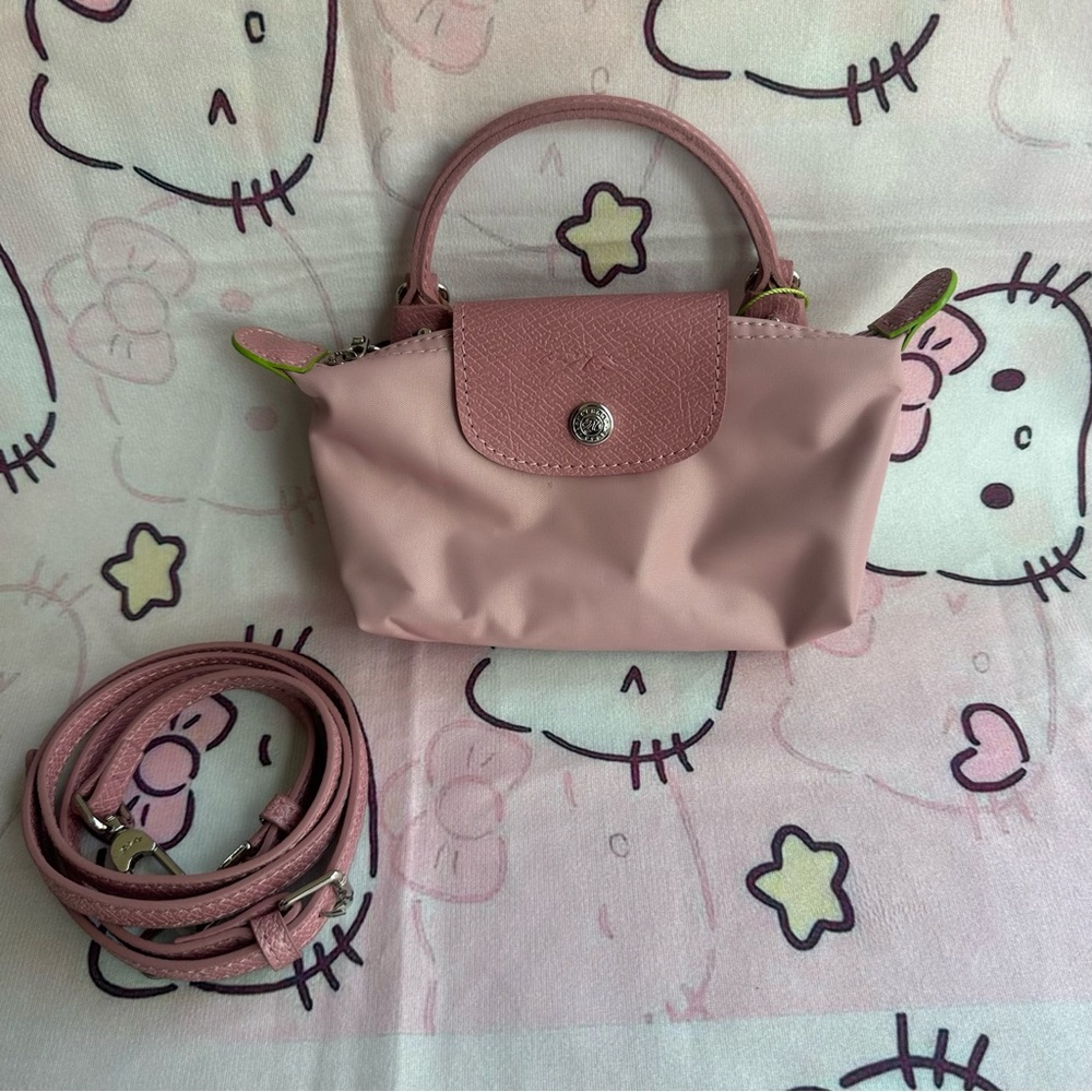 Longchamp Women's Cherry Blossom Pink Mini Dumpling Bag (With Shoulder Strap)
